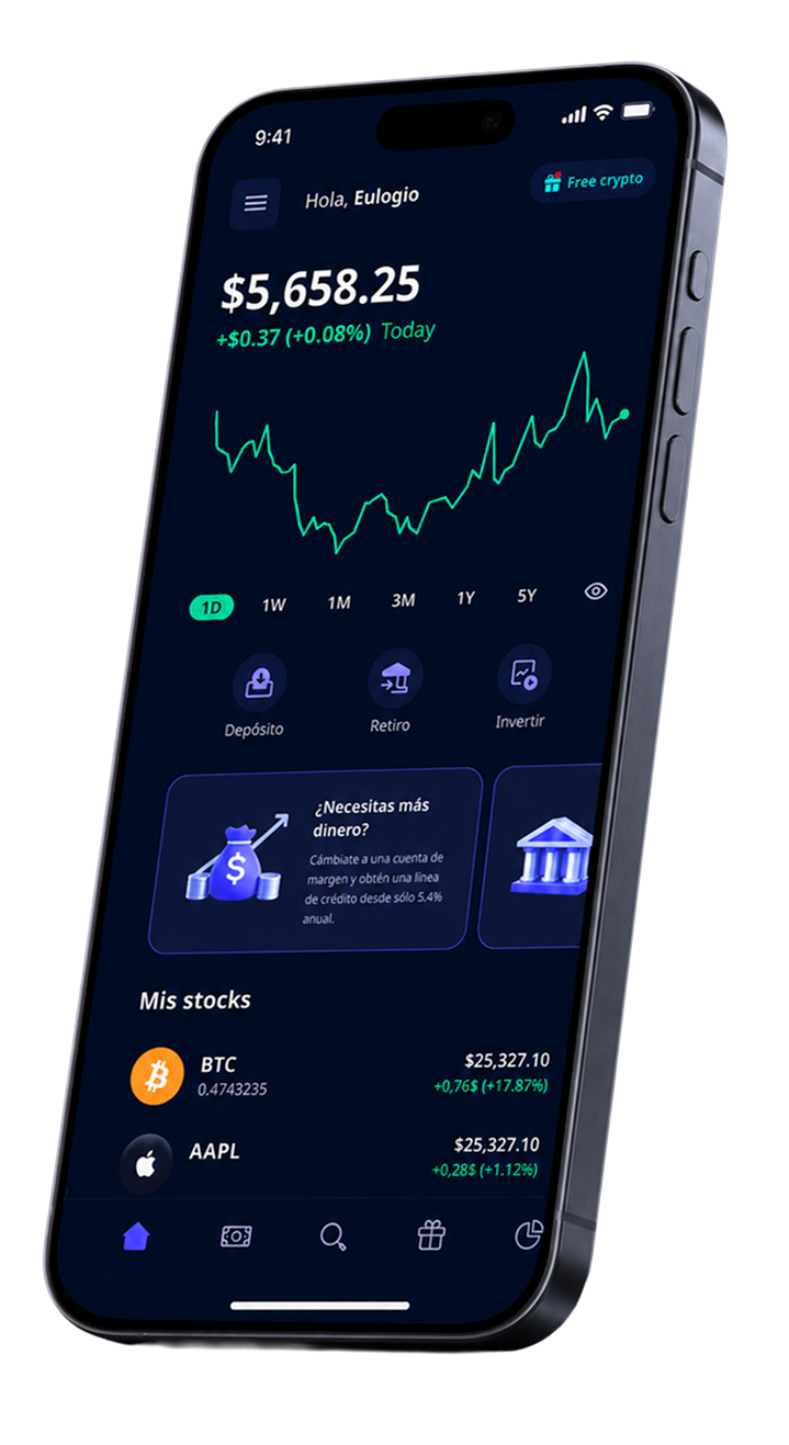 App Hapi mostrando el portafolio y las acciones del usuario